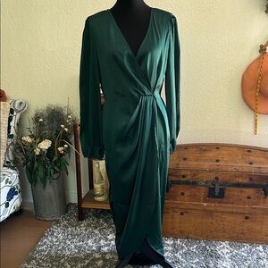 SHEIN Emerald Long Sleeve Wrap Dress | Size Large